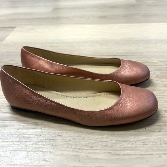 Garnet Hill Shoes Ballet Flats Pink Rose Metallic Leather Sz 8 Made In Italy - Picture 2 of 12
